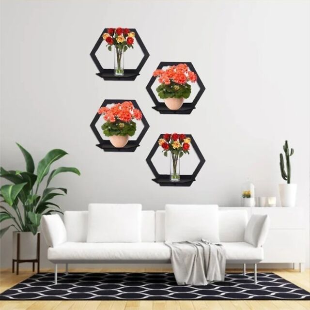 EVENTO Hexagon Shape 3D Wooden Wall Shelf | Wall Shelves for Home Decor